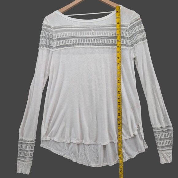 Free People Sheer Top Womens White Mesh Panel Long Sleeve Viscose Pullover Sz S - Picture 6 of 11